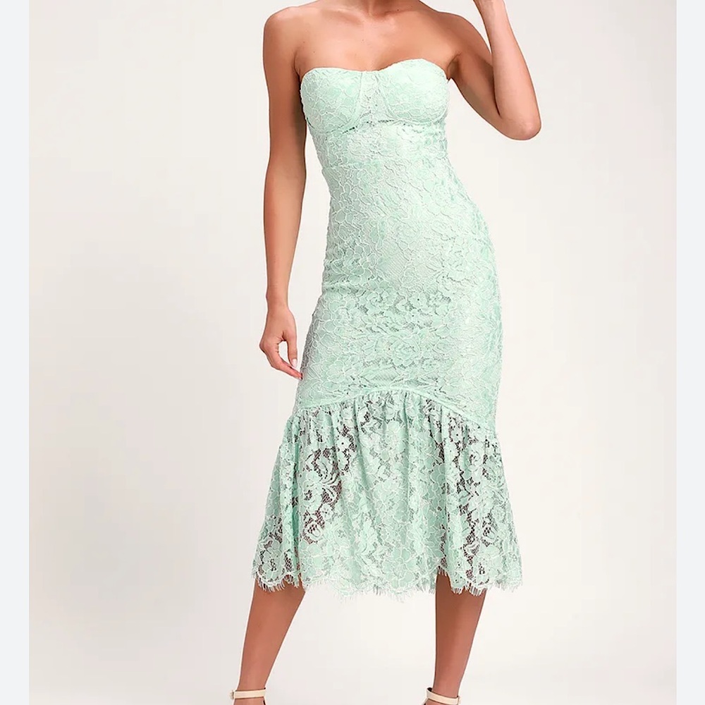 Lulus lovely mint lace strapless midi dress